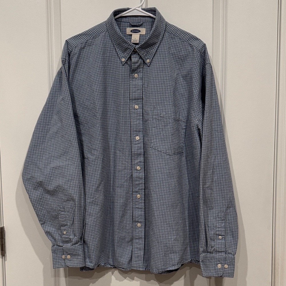 Old Navy Men's Checkered Blue Button-Down Shirt